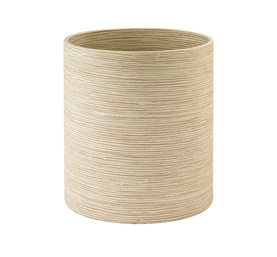 Grasscloth Round Wastebasket in Latte