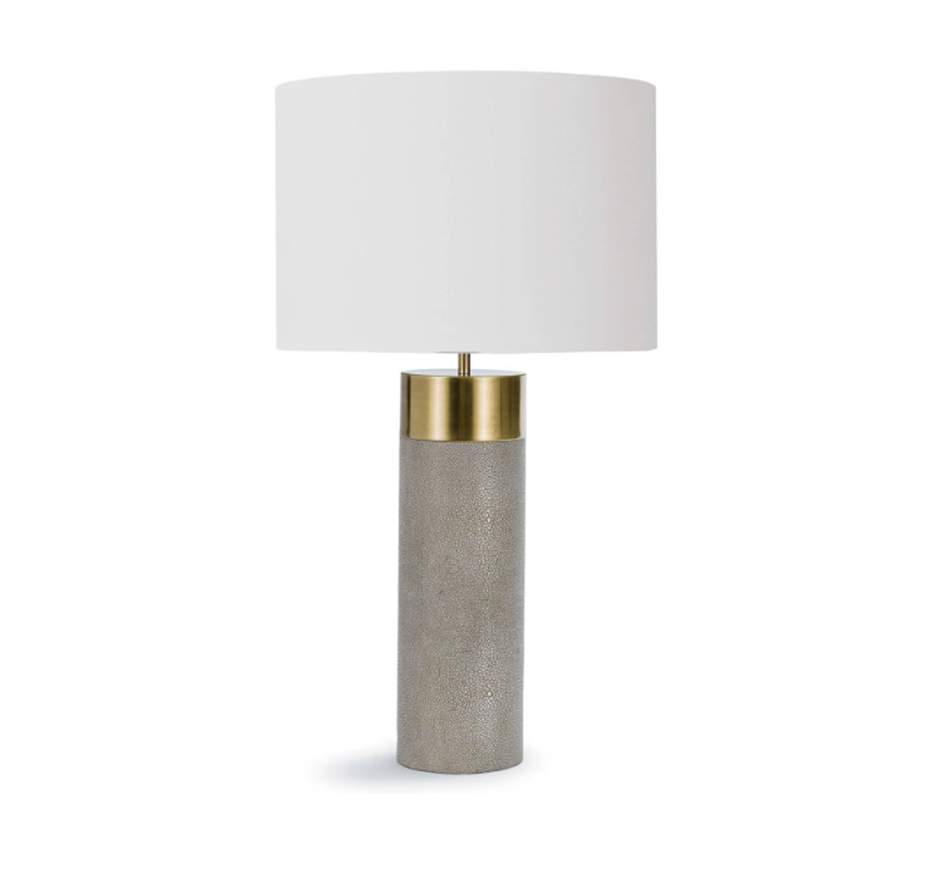 Harlow Shagreen Cylinder Lamp in Ivory Grey