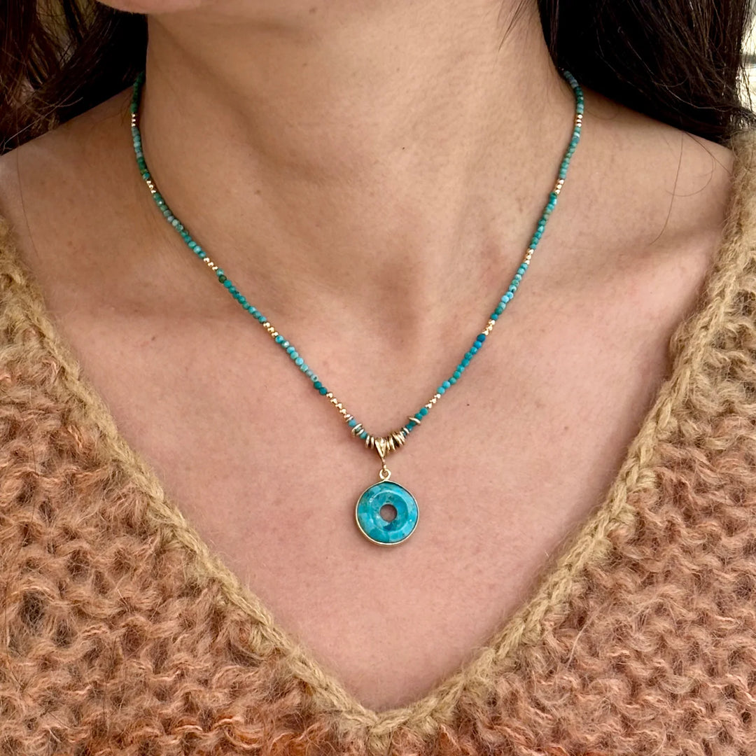 Donut Pendant Necklace In Turquoise