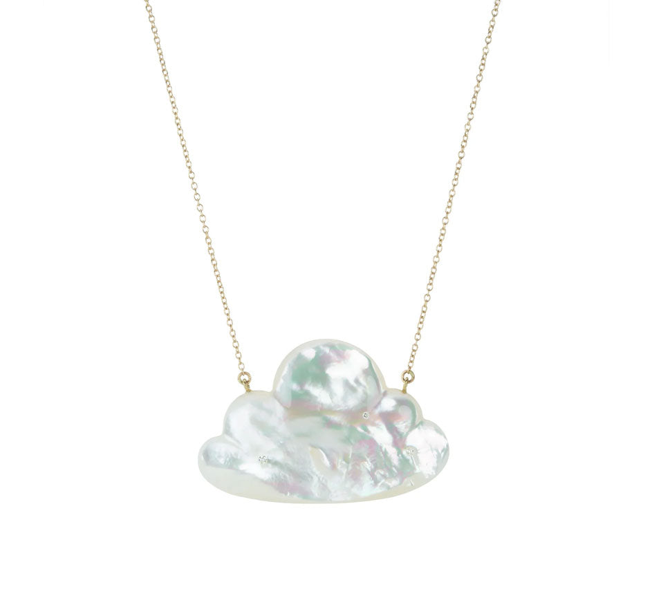 Mother of Pearl and 14K Cloud Pendent with Diamond inlay 18" L Necklace