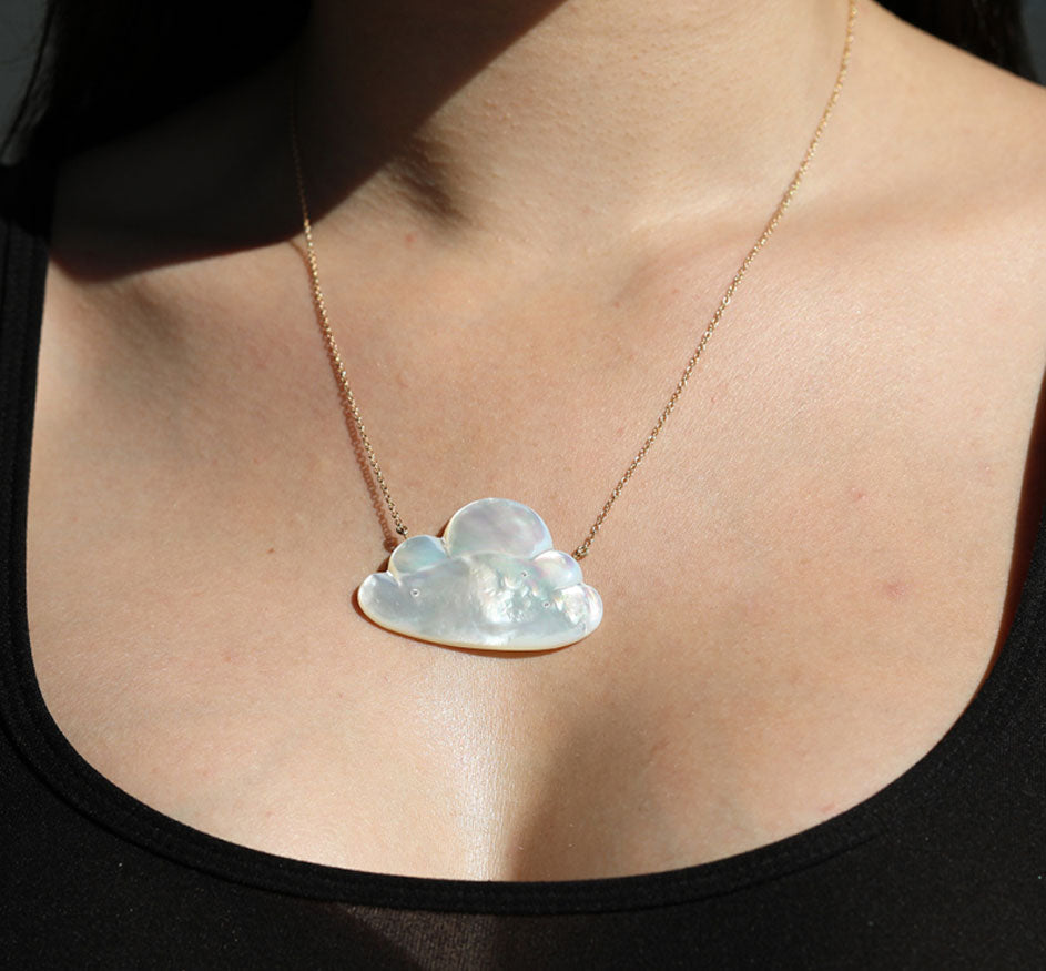 Mother of Pearl and 14K Cloud Pendent with Diamond inlay 18" L Necklace