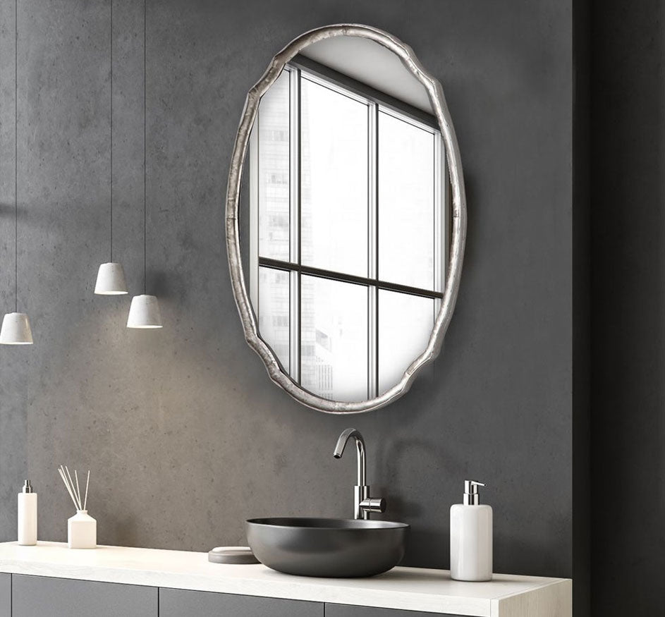 Oval Mirror With Silver Frame
