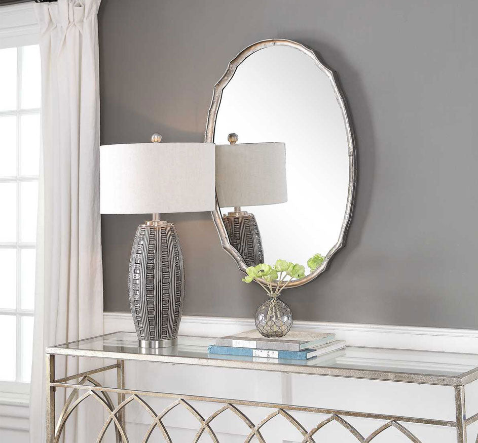 Oval Mirror With Silver Frame