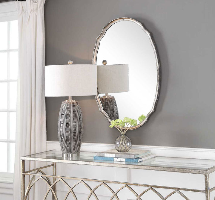 Oval Mirror With Silver Frame