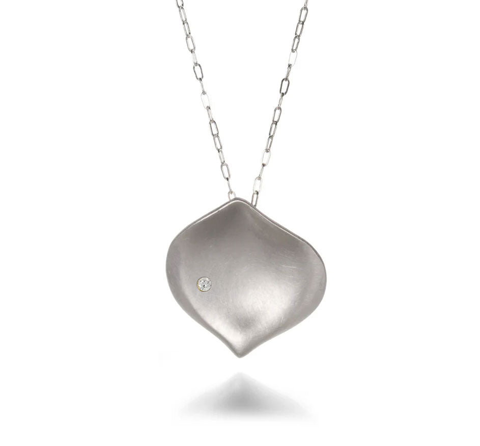 Sterling Silver Rose Petal Pendant with Diamonds Necklace