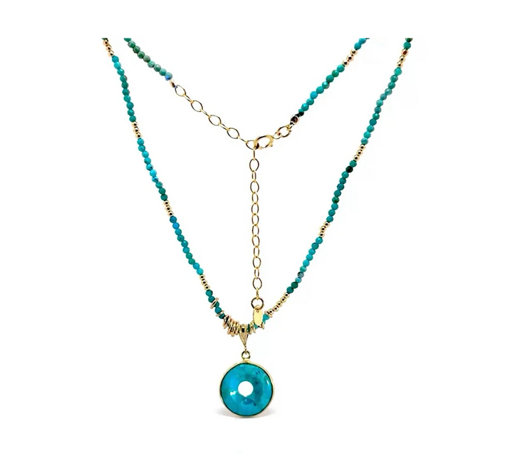 Donut Pendant Necklace In Turquoise