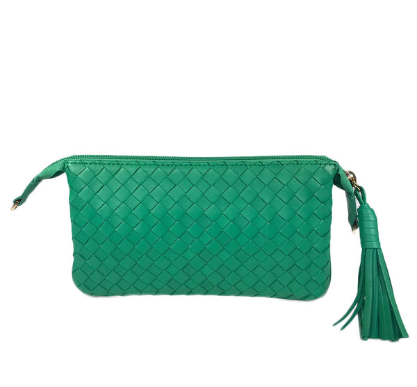 Three Part Green Woven Leather Purse