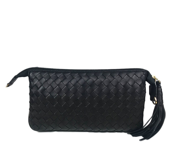 Three Part Black Woven Leather Purse