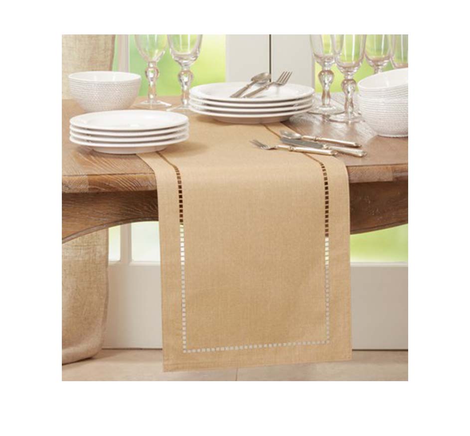 Natural Laser-Cut Hemstitch Runner