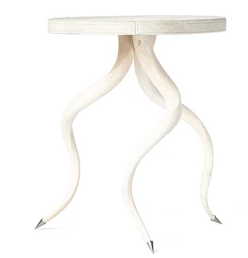 Cream Hide Side Table with Kudu Legs