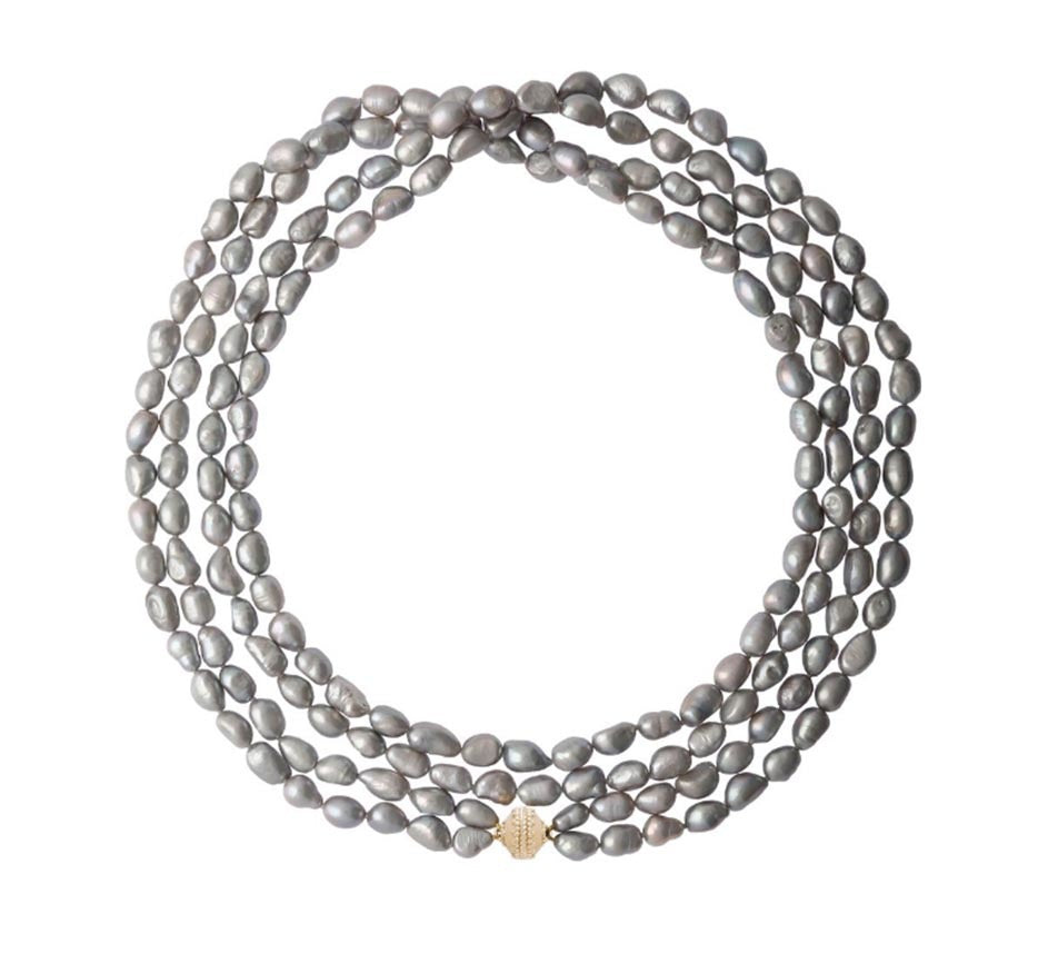 Opera Irregular Double Strand Gray Pearl Necklace
