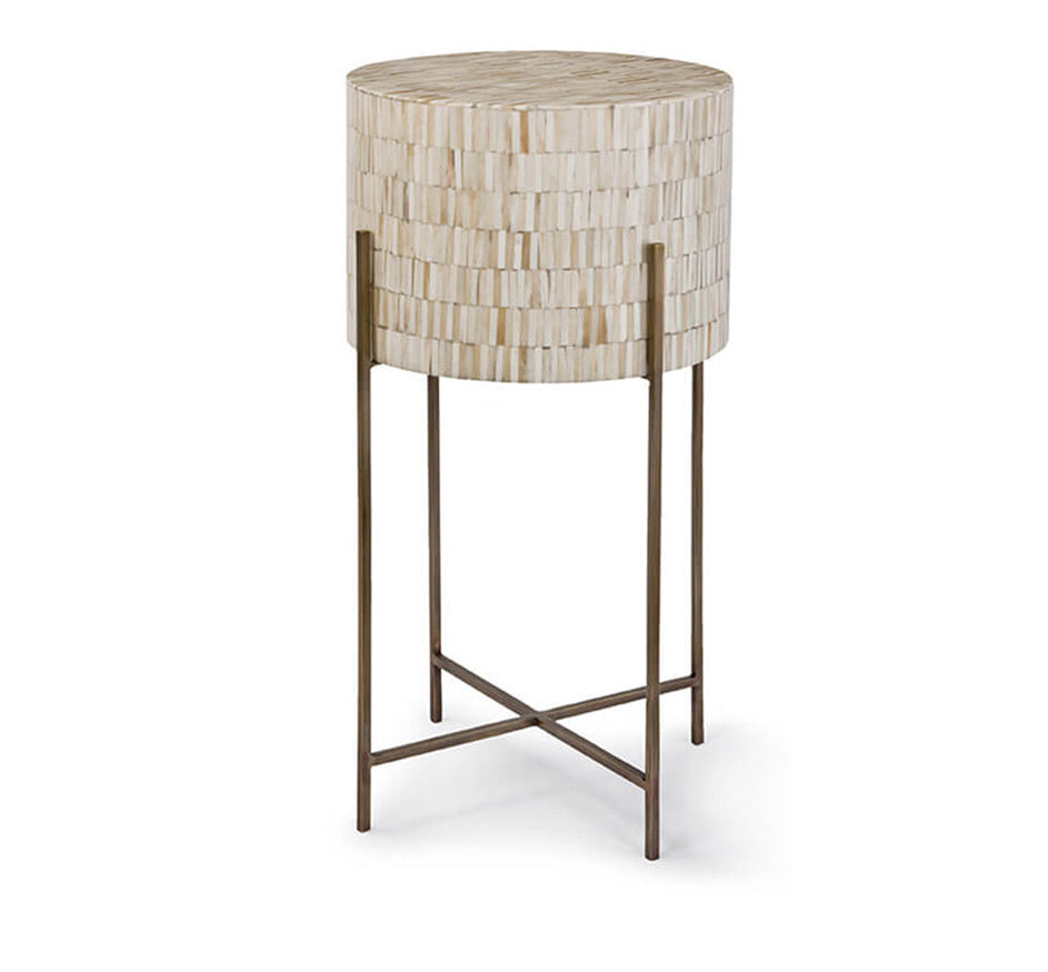 Bone And Brass Mosaic  Side Table