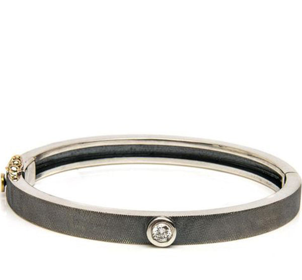 Junia Sterling Silver Diamond Bangle (2 sizes & Colors Available)