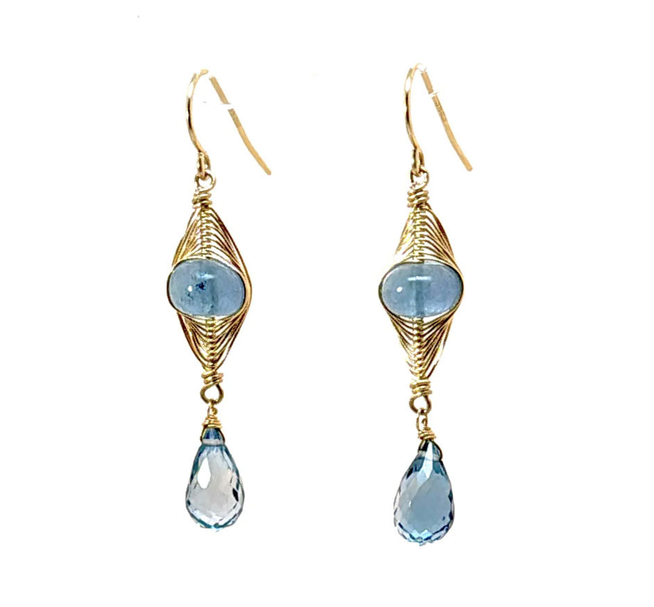 Aquamarine Eye Double Drop Earrings