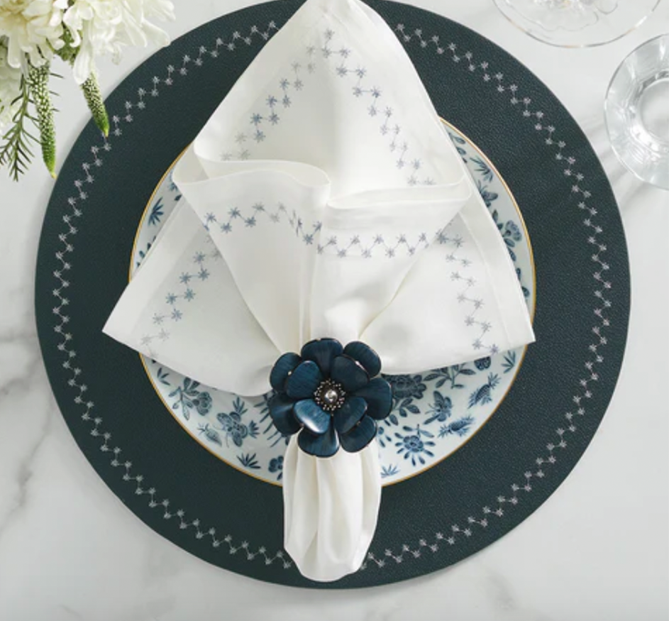 Begonia Teal Silver Napkin RIng