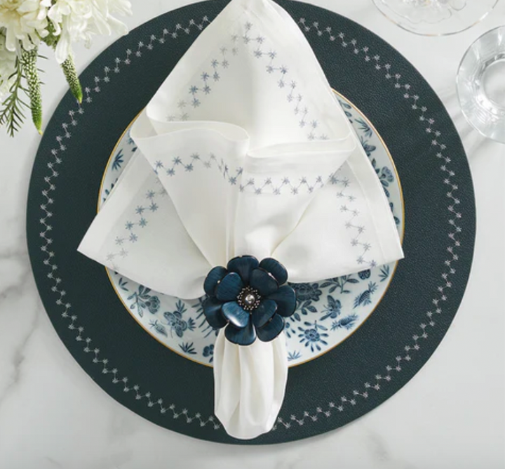 Begonia Teal Silver Napkin RIng