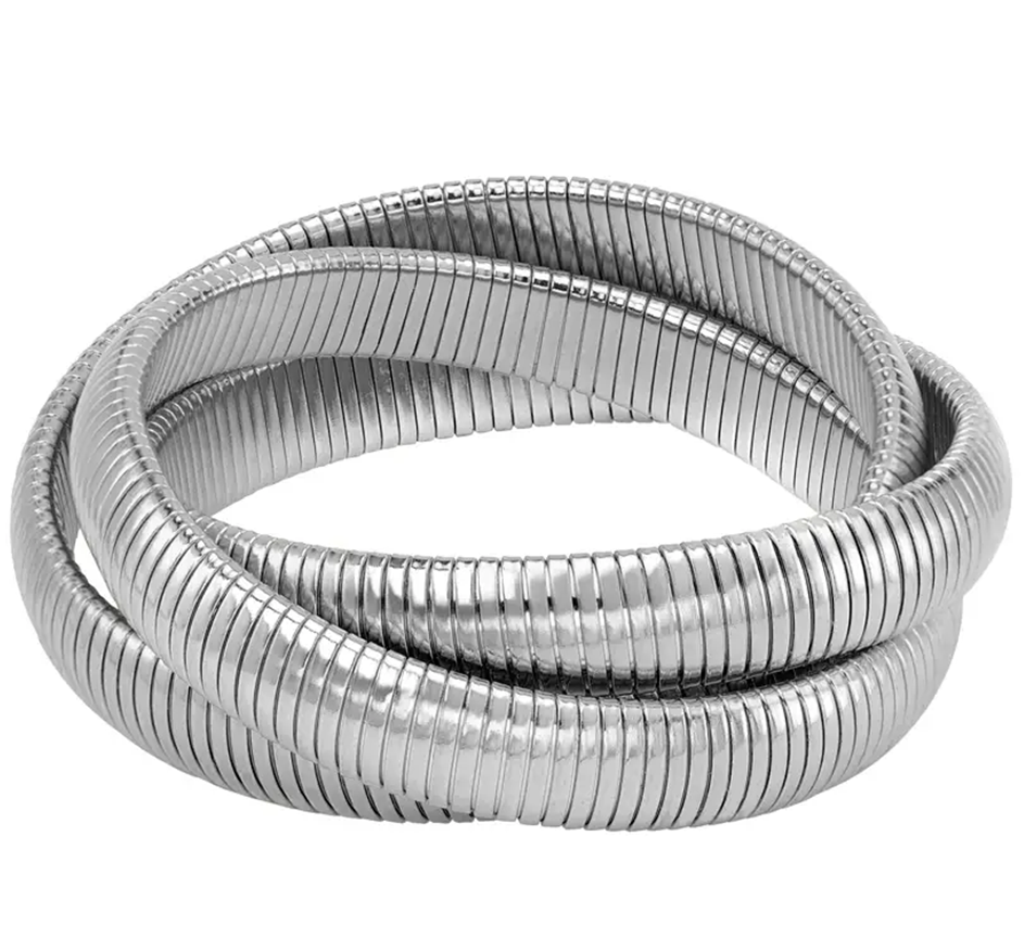 Triple Cobra Bracelet Medium In Rhodium