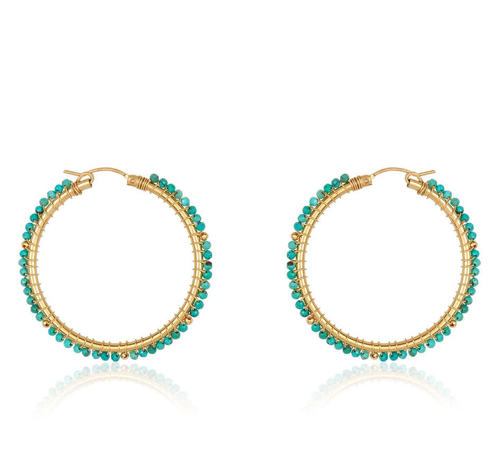Beaded Turquoise Hoops