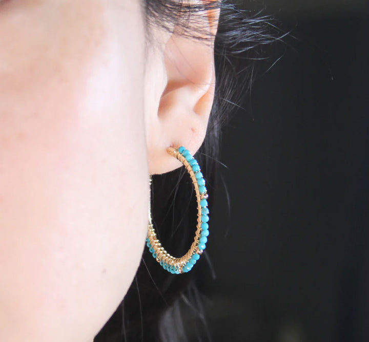 Beaded Turquoise Hoops