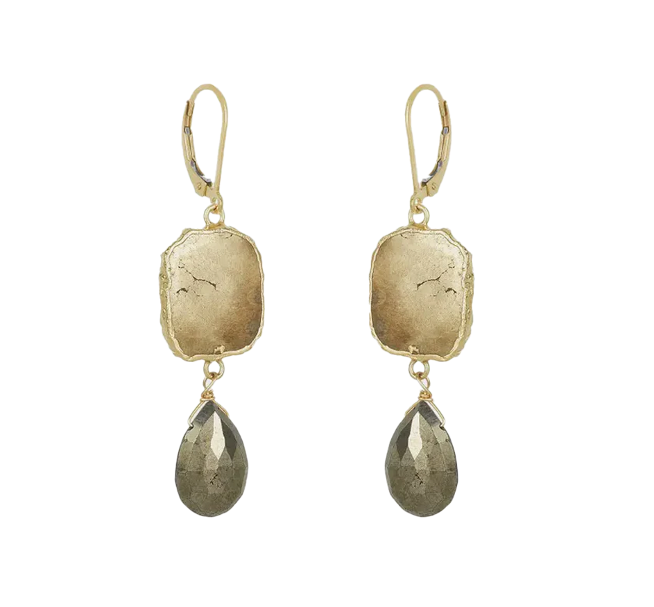 Bezel Pyrite Drop Earrings