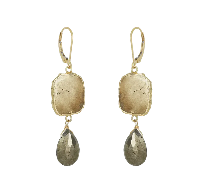 Bezel Pyrite Drop Earrings