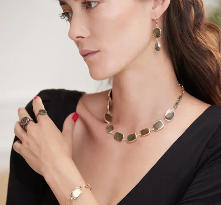 Bezel Pyrite Drop Earrings