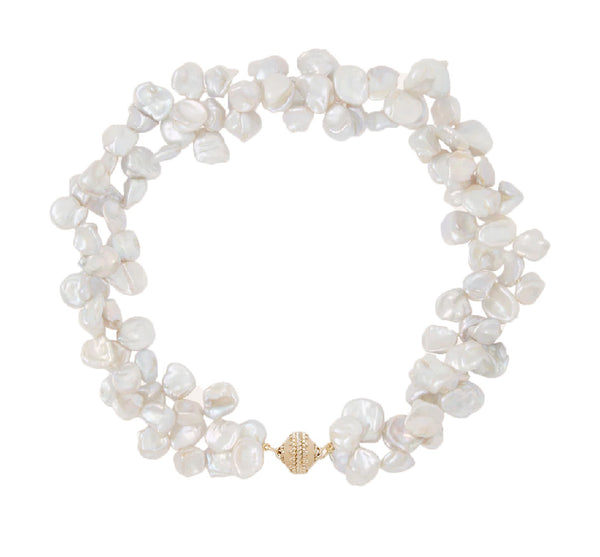 White Freshwater Keshi Pearl 10-14mm Double Strand Necklace