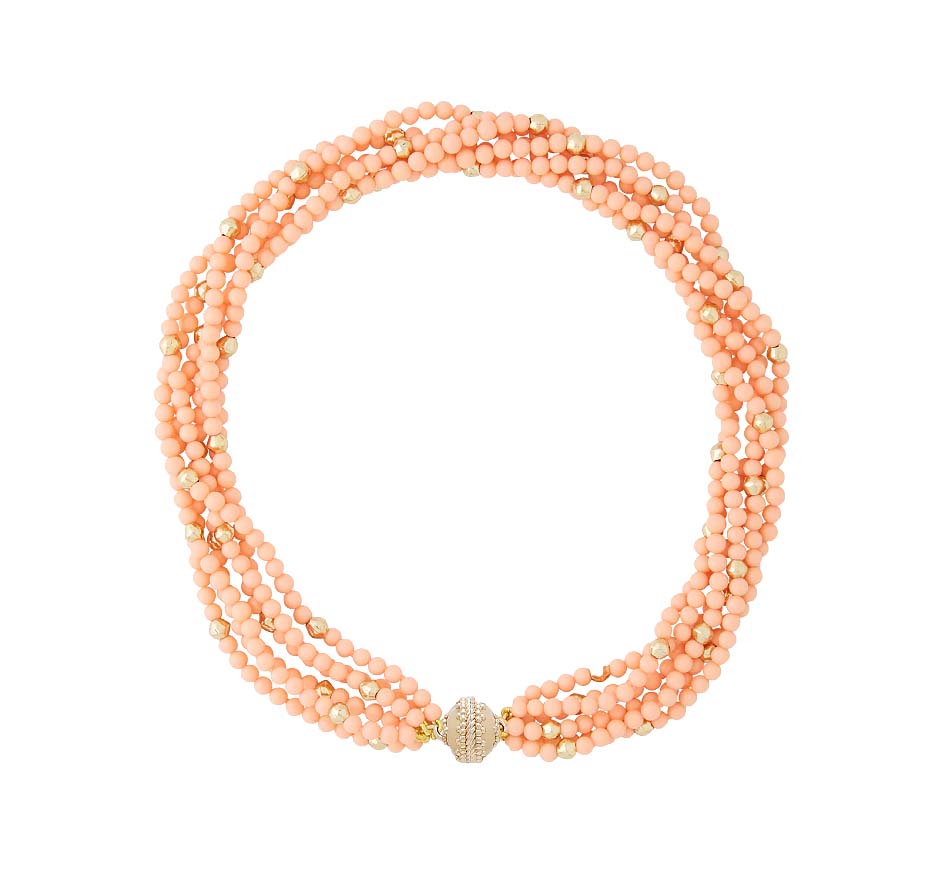 Peppercorn Victoire Reconstituted Peach Coral 4mm Multi-Strand Necklace