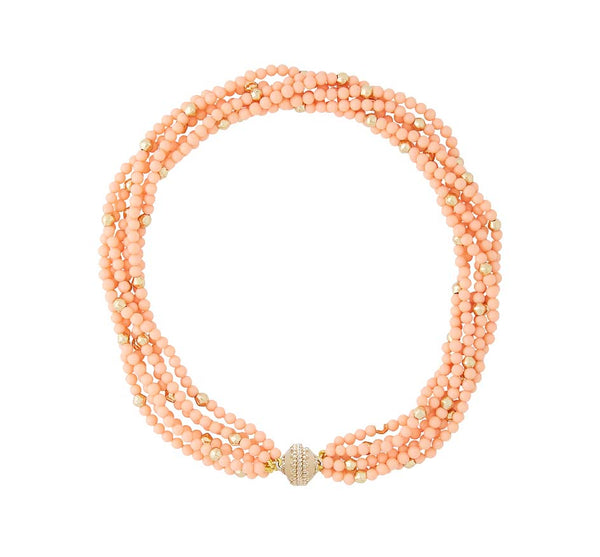 Peppercorn Victoire Reconstituted Peach Coral 4mm Multi-Strand Necklace