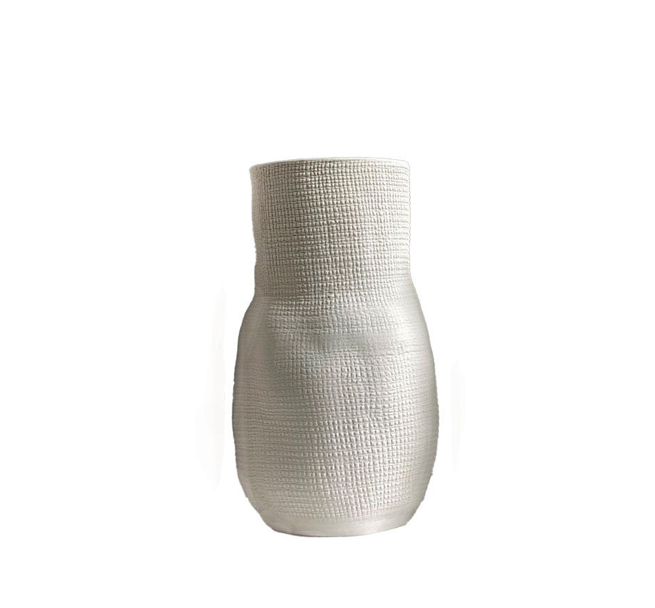 Medium Burlap Bottle Vase in White