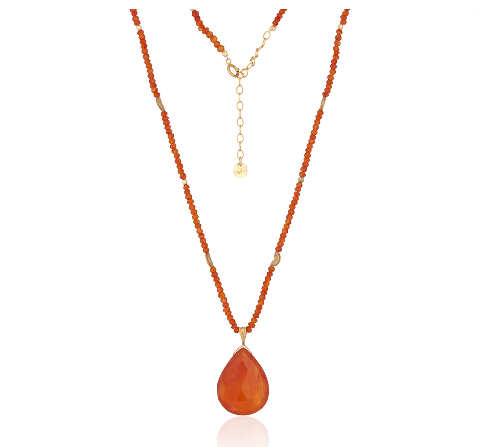 Carnelian Beaded Necklace with Faceted Cornelian Drop