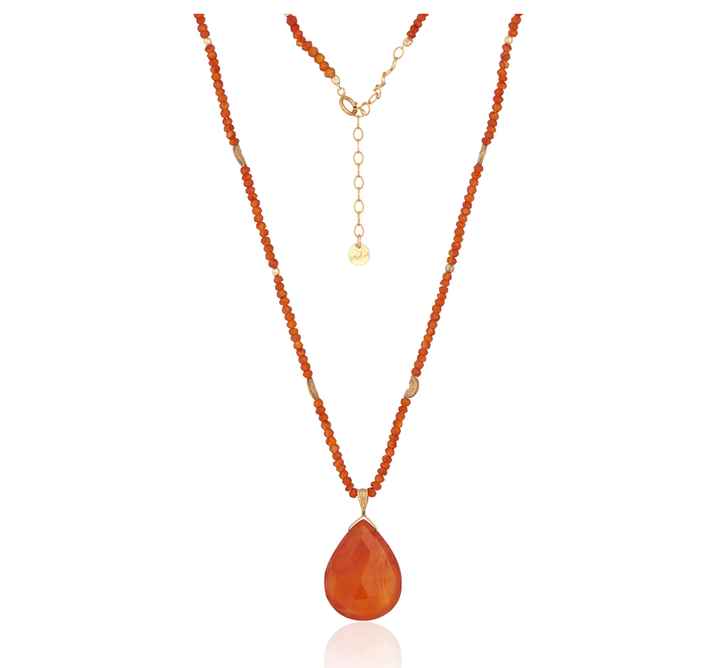 Carnelian Beaded Necklace with Faceted Cornelian Drop