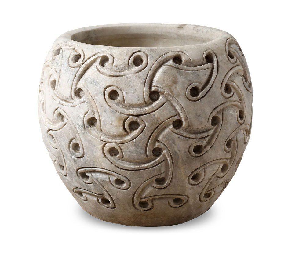 Hand Carved Stone Pot W/ Lucky Cloud Pattern