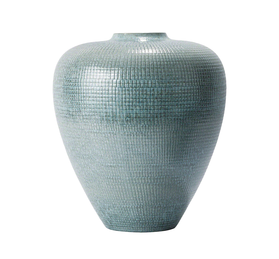 Check Bulbous Vase 12" in Silver/Blue