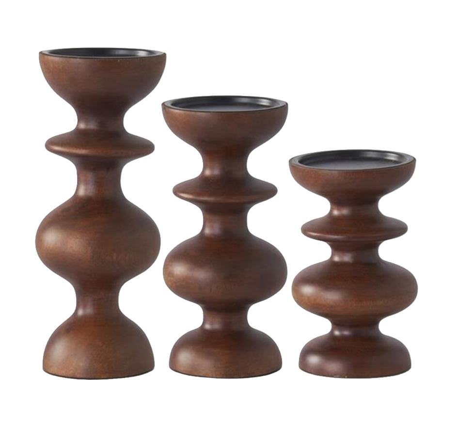 Dark Mango Wood Candleholder (Set of 3)