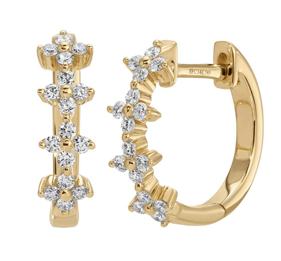 Diamond Fleur Huggie Earrings