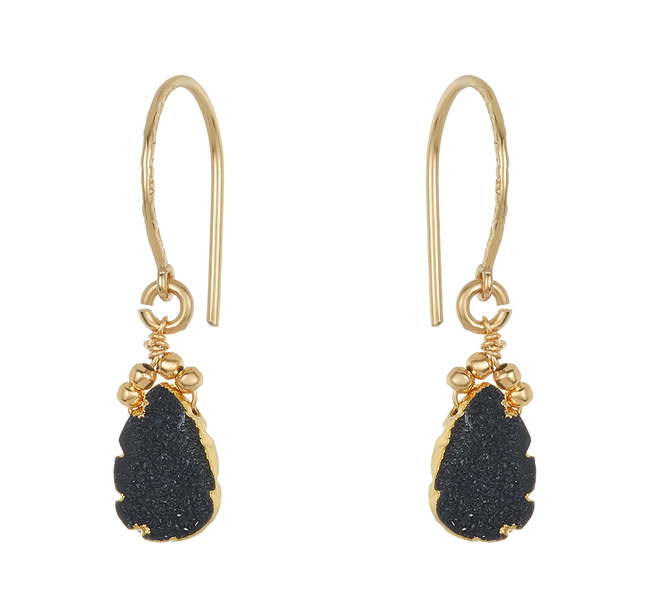 Druzy Teardrop Black Earrings