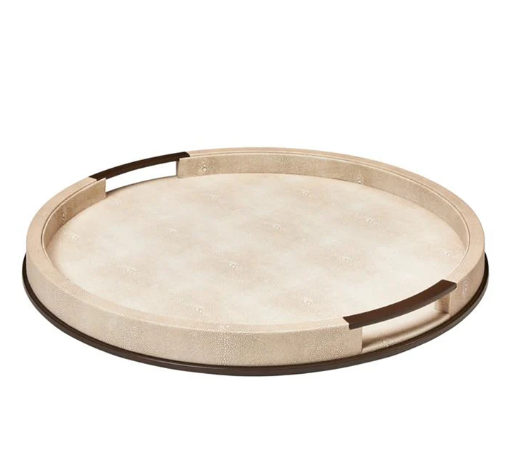 Large Round Ecru Shagreen Tray