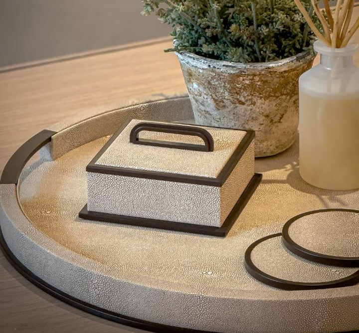 Large Round Ecru Shagreen Tray