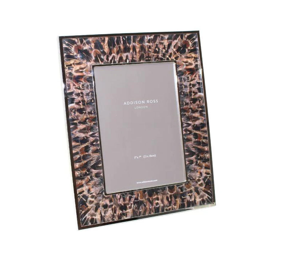 Faux Pheasant Feather & Silver Frame 5x7