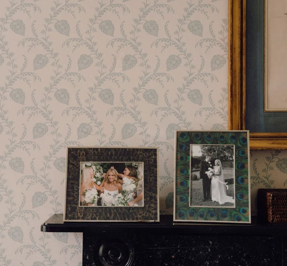 Faux Pheasant Feather & Silver Frame 5x7