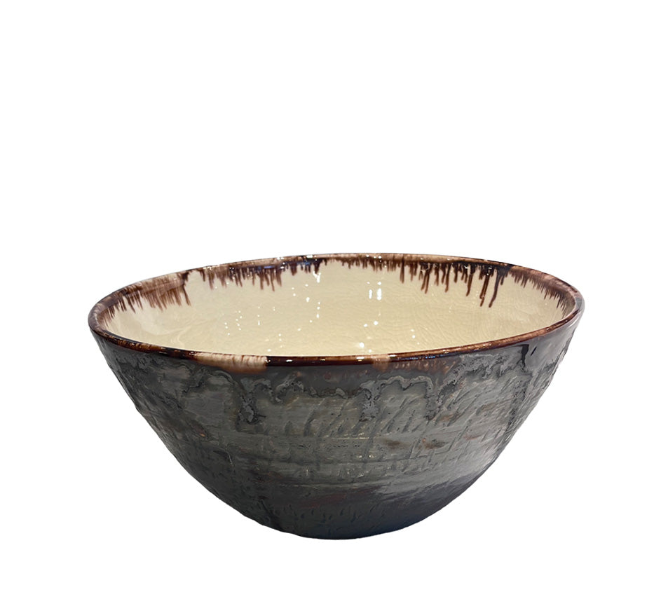 10" Large Serving Bowl in Parchment & Bronze