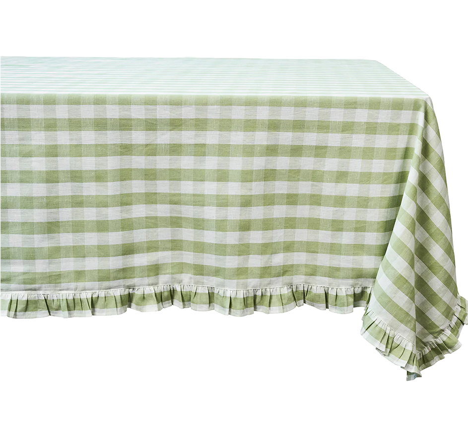 Gingham Ruffle 60x120" Tablecloth In Seagrass
