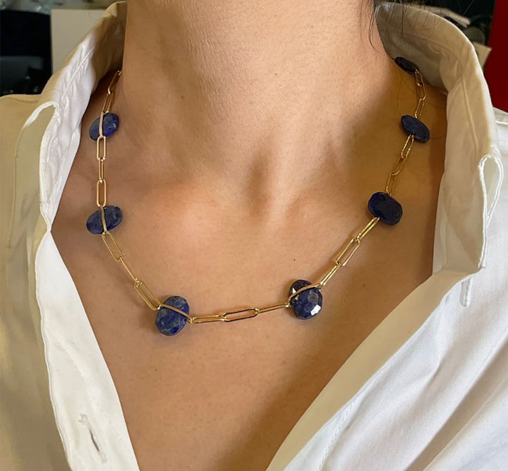 Lapis Wired Paperclip Necklace