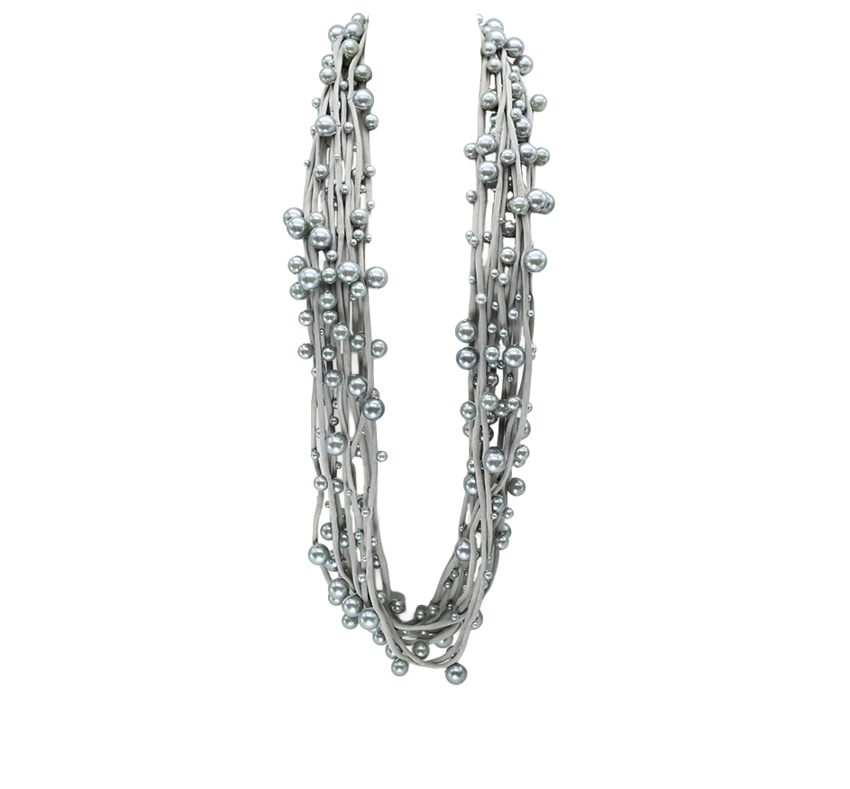 Faux Pearls on Textile Cord Necklace