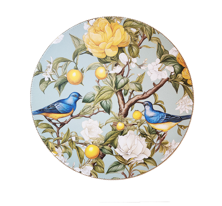 Reversible Round Placemat In Blue Bird/ Raphia