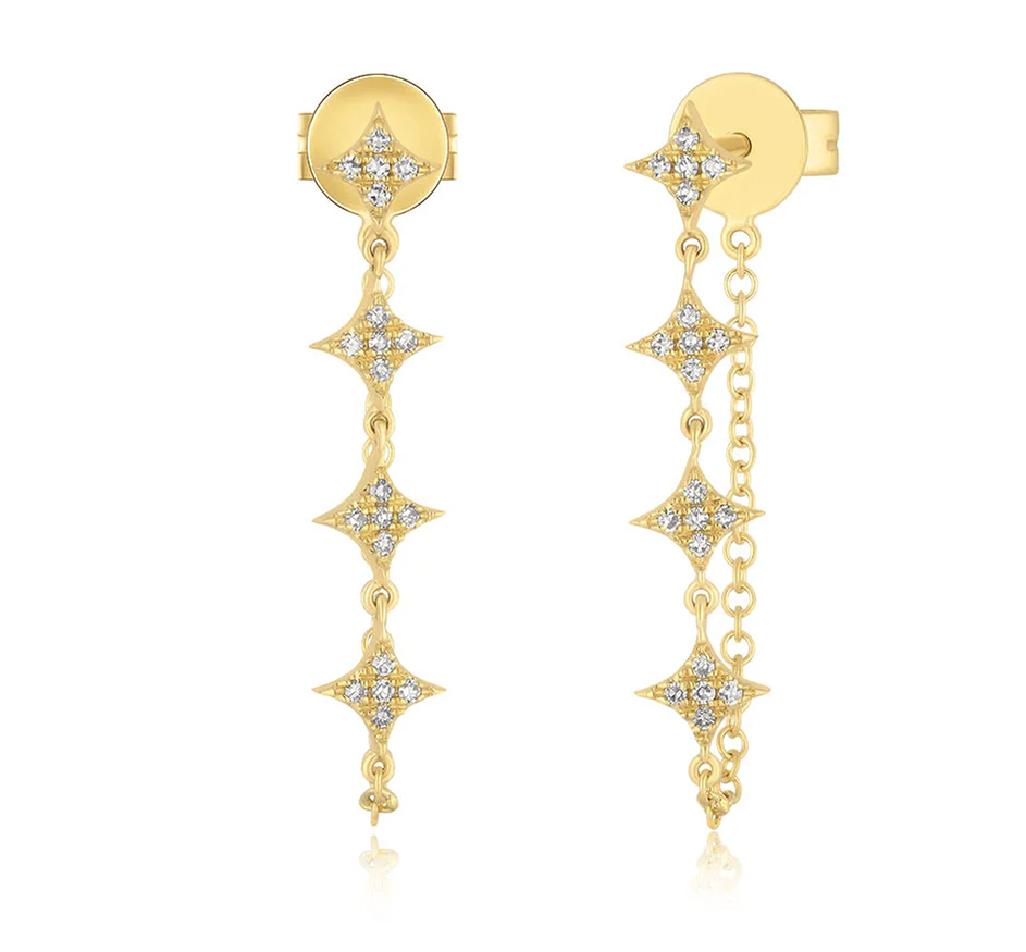 Multi Diamond Sparkle Chain Stud Earrings 14K