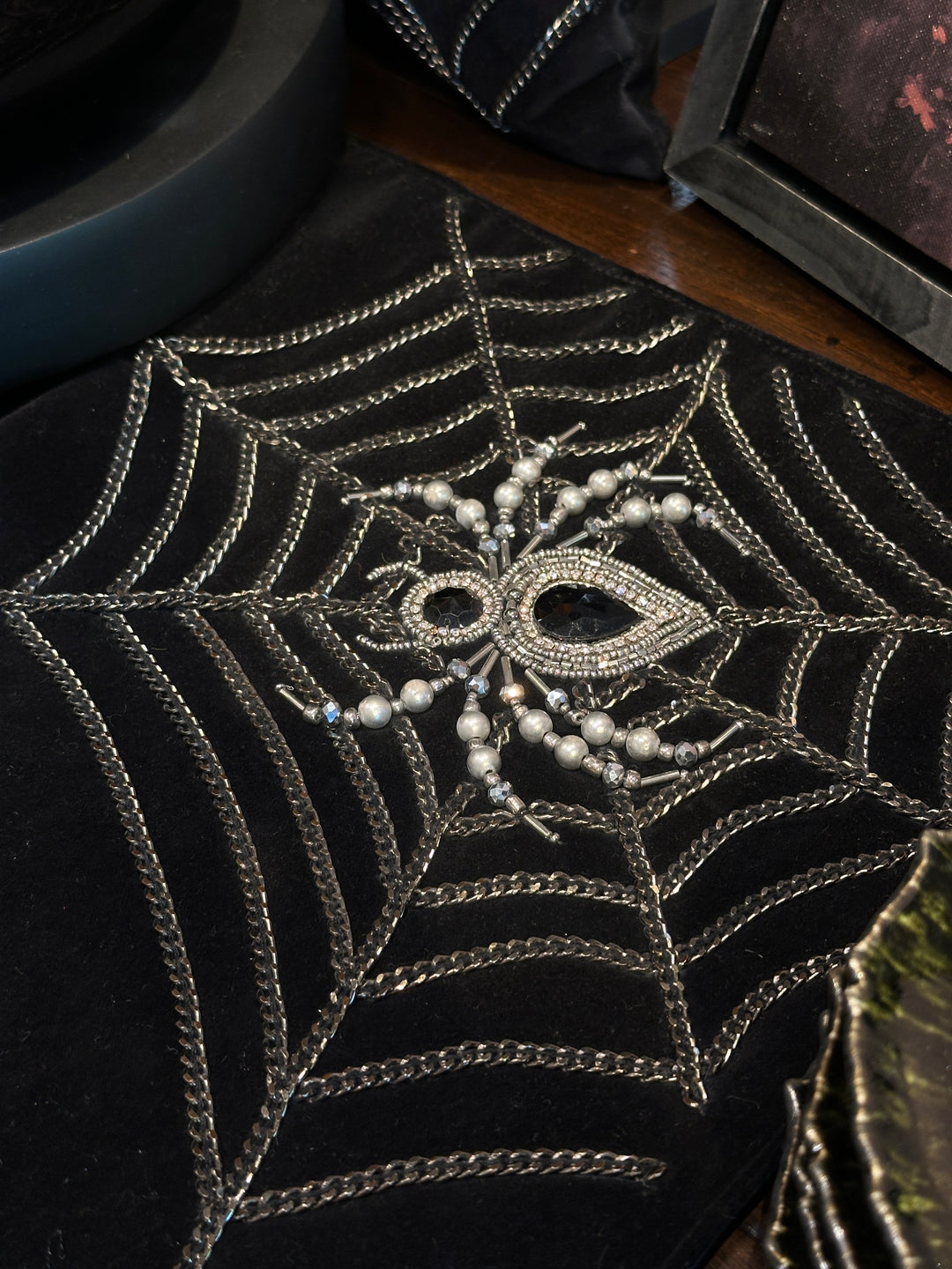Beaded Table Runner with Chain Spider's Web
