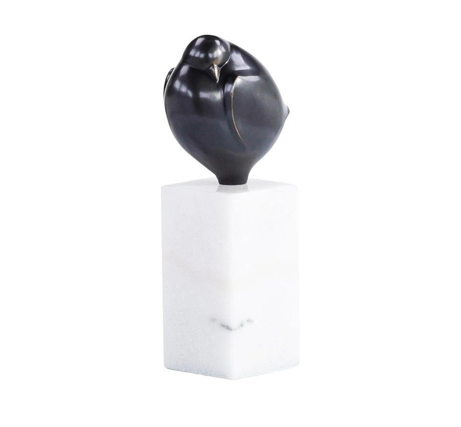 Bronzed Bird Sculpture on Marble Base - Large