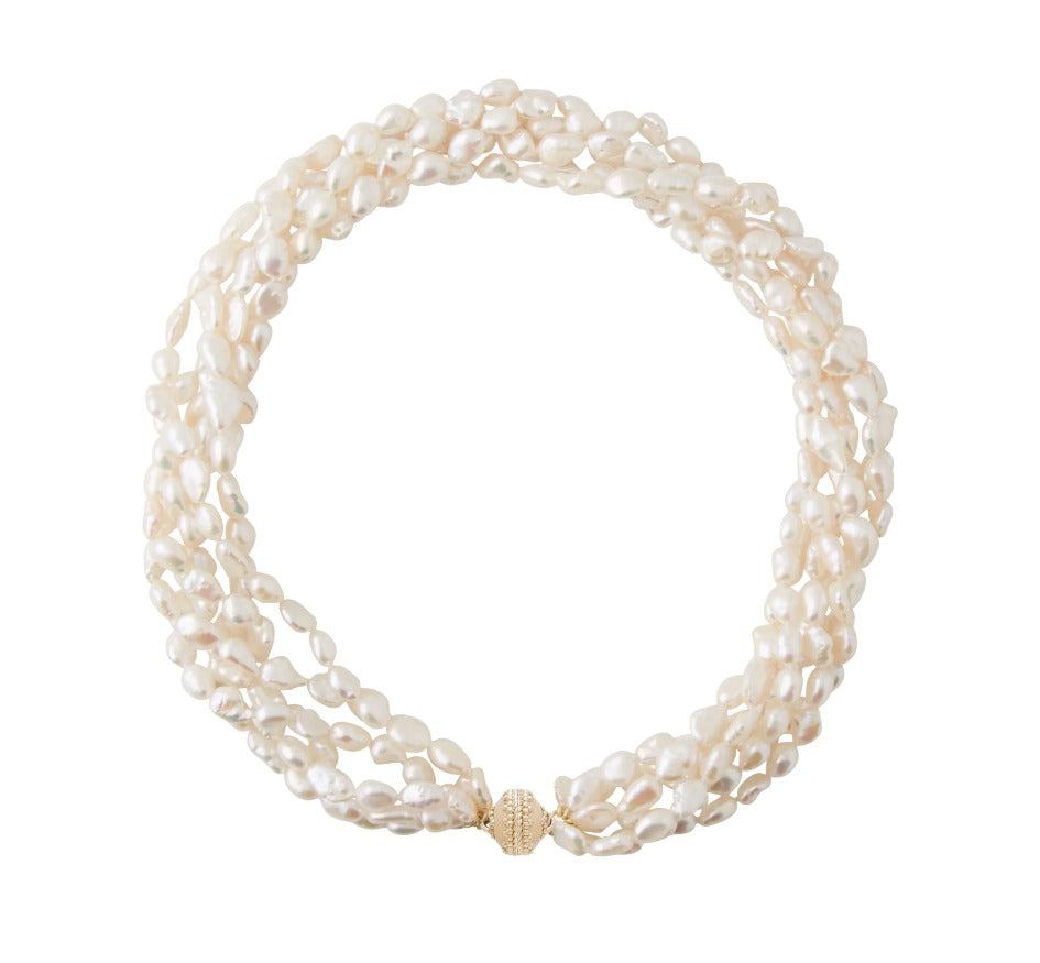 White Keshi Multi Strand Necklace